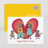 Cartoon Fun Happy Family Love Heart Valentijn Feestdagenkaart (Voorkant / Achterkant)