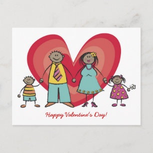 Cartoon Fun Happy Family Love Heart Valentijn Feestdagenkaart