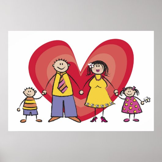 Cartoon Fun Happy Family Love Heart Valentijn Poster (Voorkant)