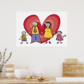 Cartoon Fun Happy Family Love Heart Valentijn Poster (Keuken)