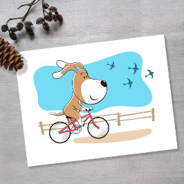 Cartoon Funny Cute Dog Puppy Bike Bicycle Briefkaart