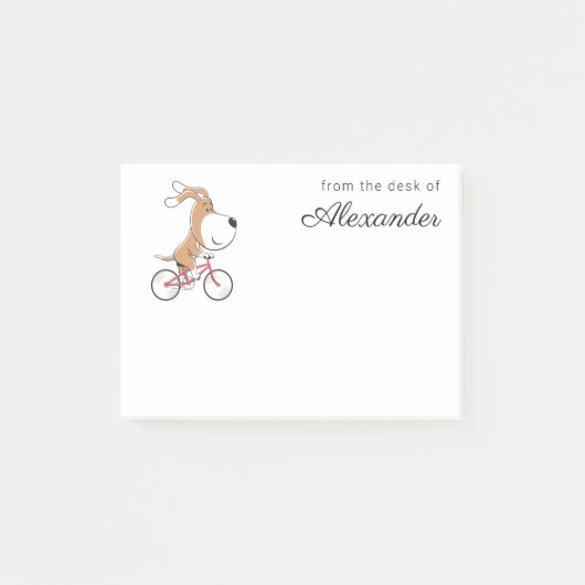 Cartoon Funny Cute Dog Puppy Biking Bicycle Post-it® Notes (Voorkant)
