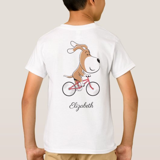 Cartoon Funny Cute Dog Puppy Biking Bicycle T-shirt (Achterkant)