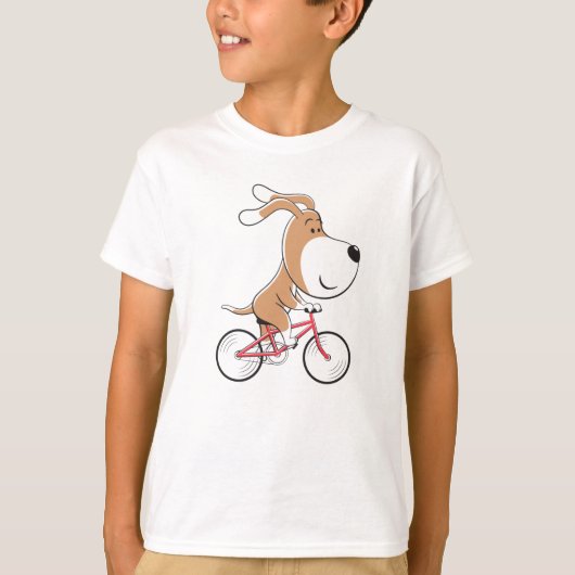 Cartoon Funny Cute Dog Puppy Biking Bicycle T-shirt (Voorkant)