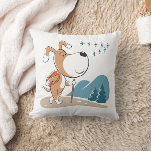 Cartoon Funny Cute Dog Puppy Hiking Woodland Kussen