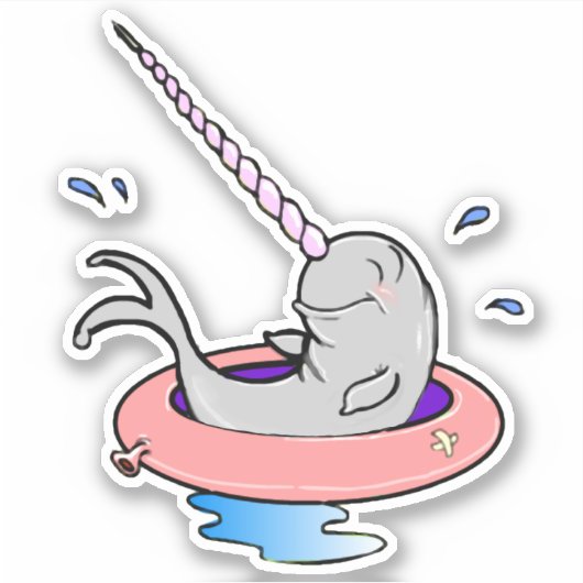 Cartoon Funny Cute Kawaii Narwhal Splashing Sticker (Voorkant)
