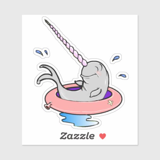 Cartoon Funny Cute Kawaii Narwhal Splashing Sticker (Vel)