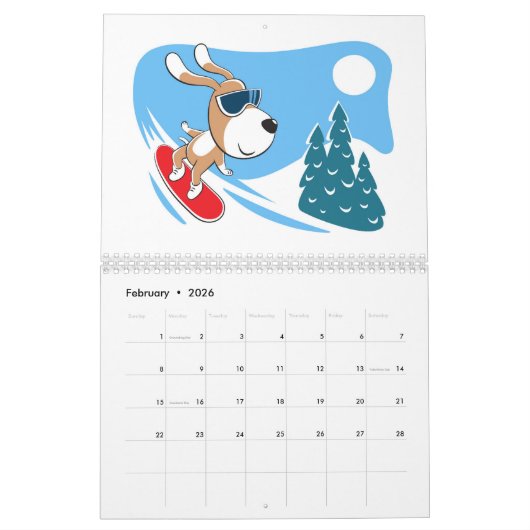 Cartoon Funny Cute Puppy Dog Lover 2026 Calendar Kalender (Feb 2026)