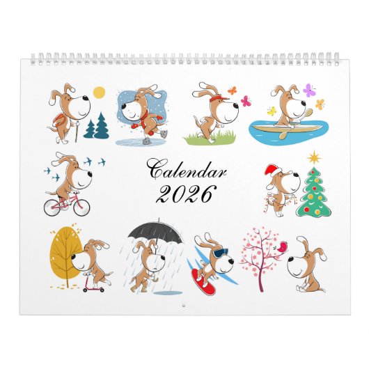 Cartoon Funny Cute Puppy Dog Lover 2026 Calendar Kalender (Hoes)