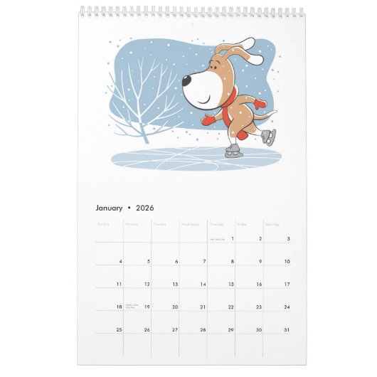 Cartoon Funny Cute Puppy Dog Lover 2026 Kalender (Jan 2026)