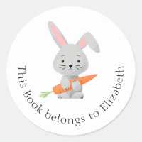 Cartoon Funny Cute Rabbit Bunny Carrot Bookplaat