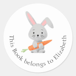 Cartoon Funny Cute Rabbit Bunny Carrot Bookplaat Ronde Sticker