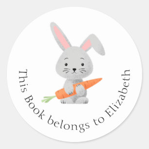 Cartoon Funny Cute Rabbit Bunny Carrot Bookplaat Ronde Sticker