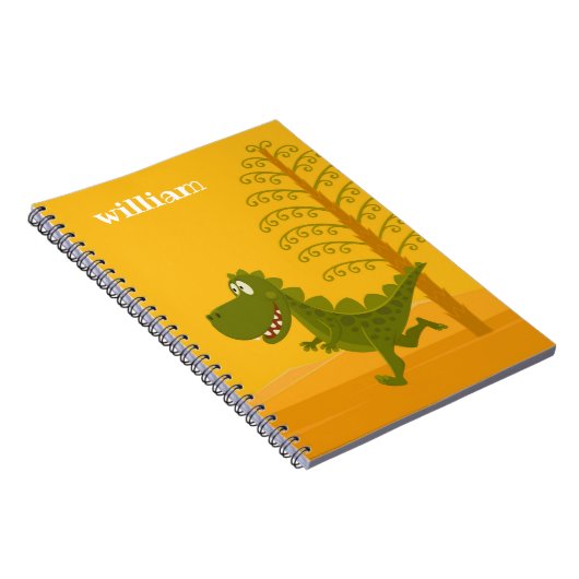 Cartoon Funny Dinosaur Jurassic Woodland Notitieboek (Rechterzijde)