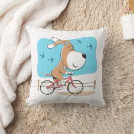 Cartoon Funny Dog Puppy Biking Bicycle Sport Kussen