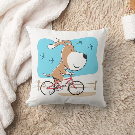 Cartoon Funny Dog Puppy Biking Bicycle Sport Kussen (Deken)