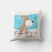 Cartoon Funny Dog Puppy Biking Bicycle Sport Kussen (Achterkant)