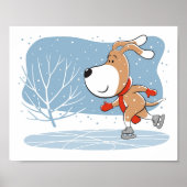 Cartoon Funny Dog Puppy Ice Skening Winter Poster (Voorkant)