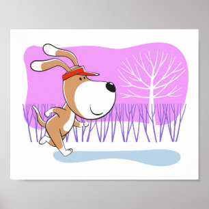 Cartoon Funny Dog Puppy Jogging run Sport Poster