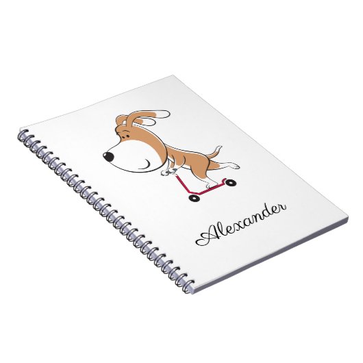 Cartoon Funny Dog Puppy Kick Scooter Back School Notitieboek (Rechterzijde)