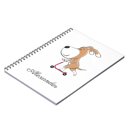 Cartoon Funny Dog Puppy Kick Scooter Back School Notitieboek (Linkerzijde)