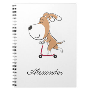 Cartoon Funny Dog Puppy Kick Scooter Back School Notitieboek