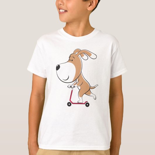 Cartoon Funny Dog Puppy Kick Scooter Boy T-Shirt (Voorkant)