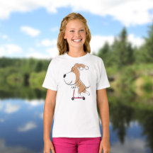 Cartoon Funny Dog Puppy Kick Scooter Girl T-Shirt