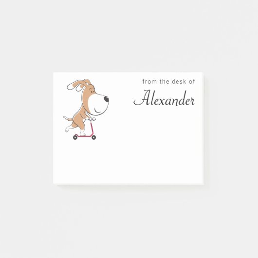 Cartoon Funny Dog Puppy Kick Scooter Kinderen Post-it® Notes (Voorkant)