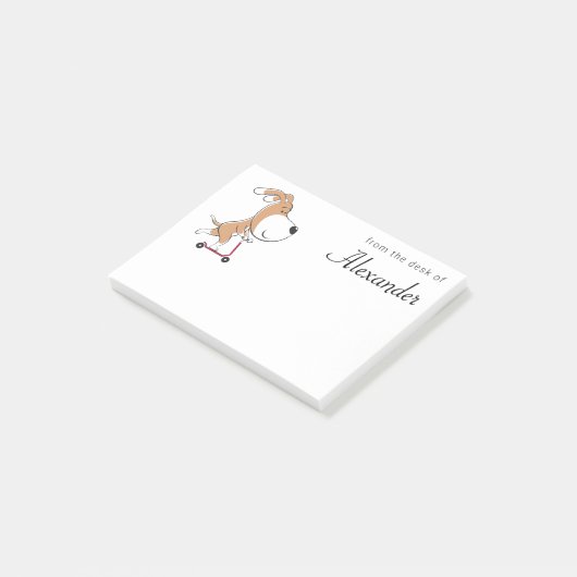 Cartoon Funny Dog Puppy Kick Scooter Kinderen Post-it® Notes (Schuin)