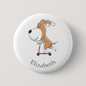 Cartoon Funny Dog Puppy Kick Scooter Ronde Button 5,7 Cm (Voorkant)