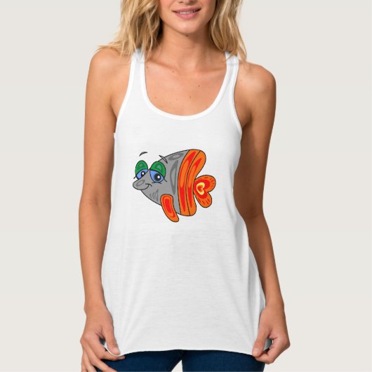 cartoon funny fish orange grey tanktop (Voorkant)