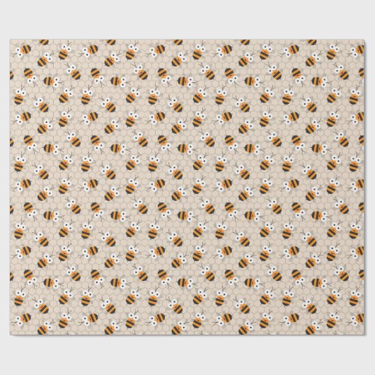 Cartoon Funny Honey Bee Honeycomb Pattern Cadeaupapier (Vlak)