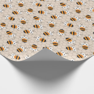 Cartoon Funny Honey Bee Honeycomb Pattern Cadeaupapier
