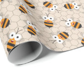 Cartoon Funny Honey Bee Honeycomb Pattern Cadeaupapier (Rol Hoek)