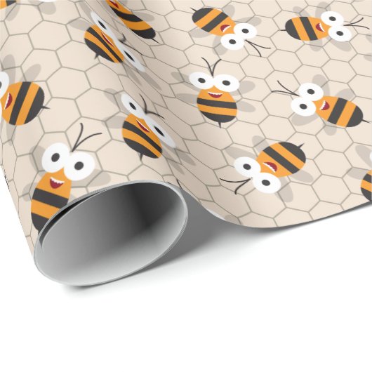 Cartoon Funny Honey Bee Honeycomb Pattern Cadeaupapier (Rol Hoek)
