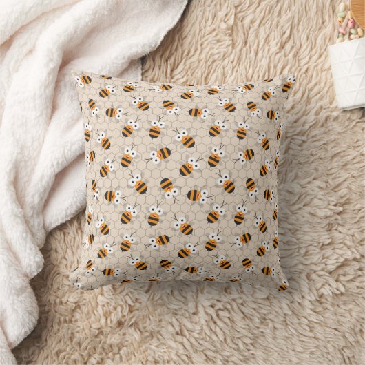 Cartoon Funny Honey Bee Honeycomb Pattern Kussen (Deken)