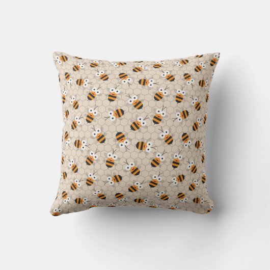 Cartoon Funny Honey Bee Honeycomb Pattern Kussen (Achterkant)