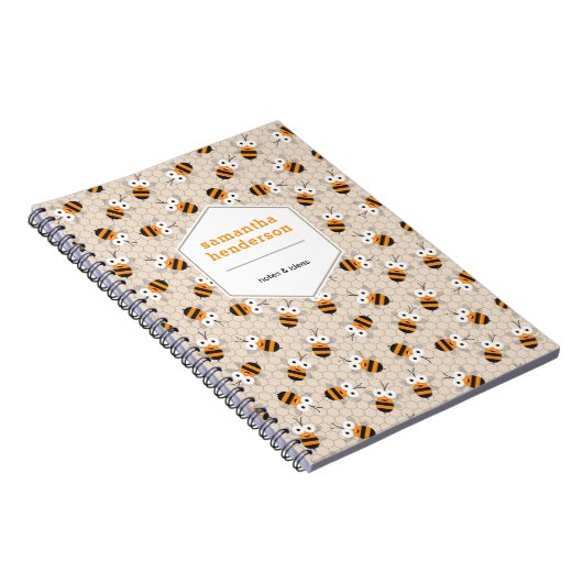 Cartoon Funny Honey Bee Honeycomb Pattern Notitieboek (Rechterzijde)