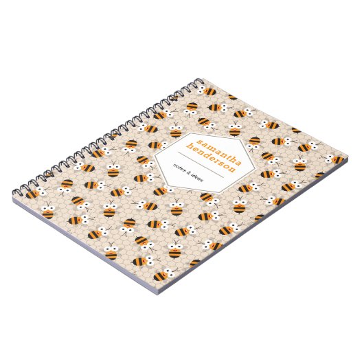 Cartoon Funny Honey Bee Honeycomb Pattern Notitieboek (Linkerzijde)