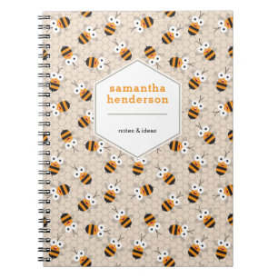 Cartoon Funny Honey Bee Honeycomb Pattern Notitieboek