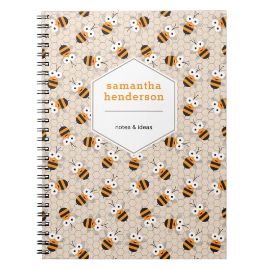 Cartoon Funny Honey Bee Honeycomb Pattern Notitieboek (Voorkant)