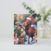 Cartoon Funny Moose Decoreren van de kerstboom Briefkaart (Staand voorkant)