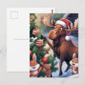 Cartoon Funny Moose Decoreren van de kerstboom Briefkaart (Voorkant / Achterkant)