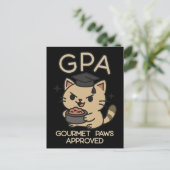 Cartoon Funny Scholar Cat Tuna Paws Feestdagenkaart (Staand voorkant)