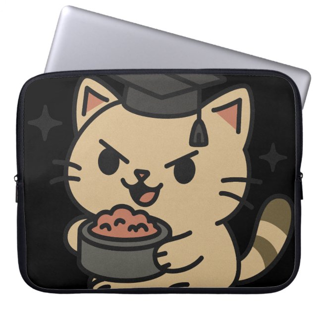 Cartoon Funny Scholar Cat Tuna Paws Laptop Sleeve (Voorkant)