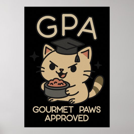 Cartoon Funny Scholar Cat Tuna Paws Poster (Voorkant)