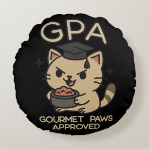 Cartoon Funny Scholar Cat Tuna Paws Rond Kussen