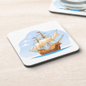 Cartoon Galleon Sailing on Blue Water Bier Onderzetter (Linkerzijde)