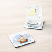 Cartoon Galleon Sailing on Blue Water Bier Onderzetter (Rechterzijde)
